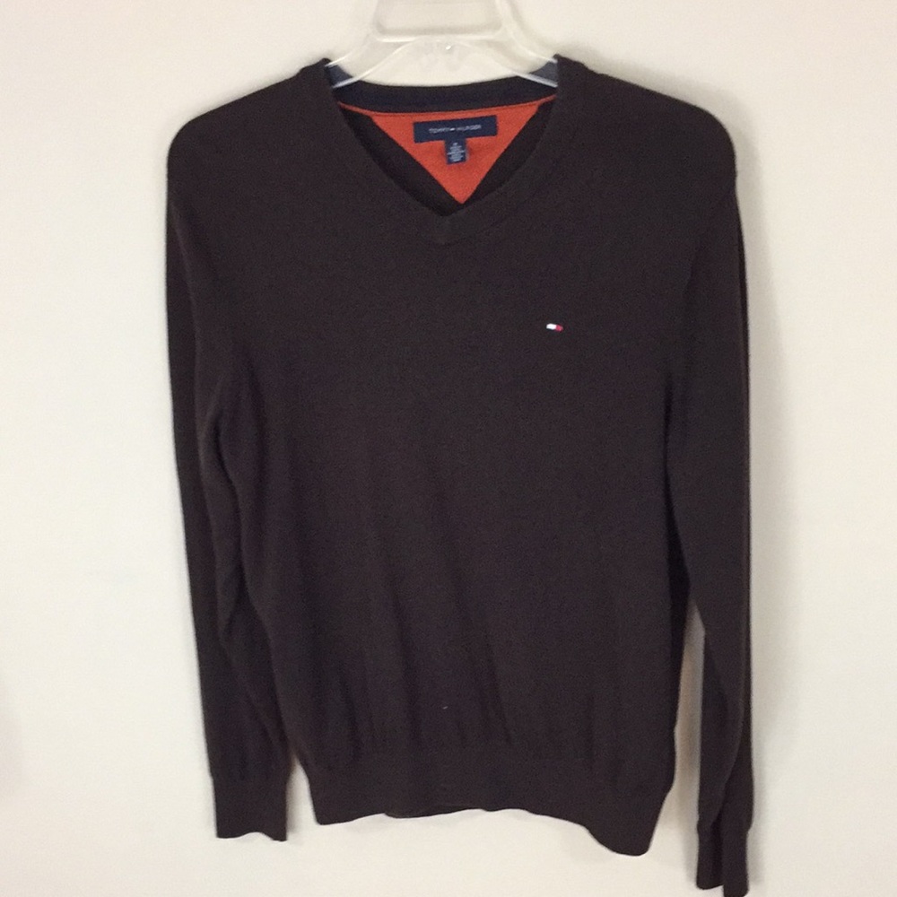 Tommy Hilfiger Brown V-neck Cotton Sweater Size Medium